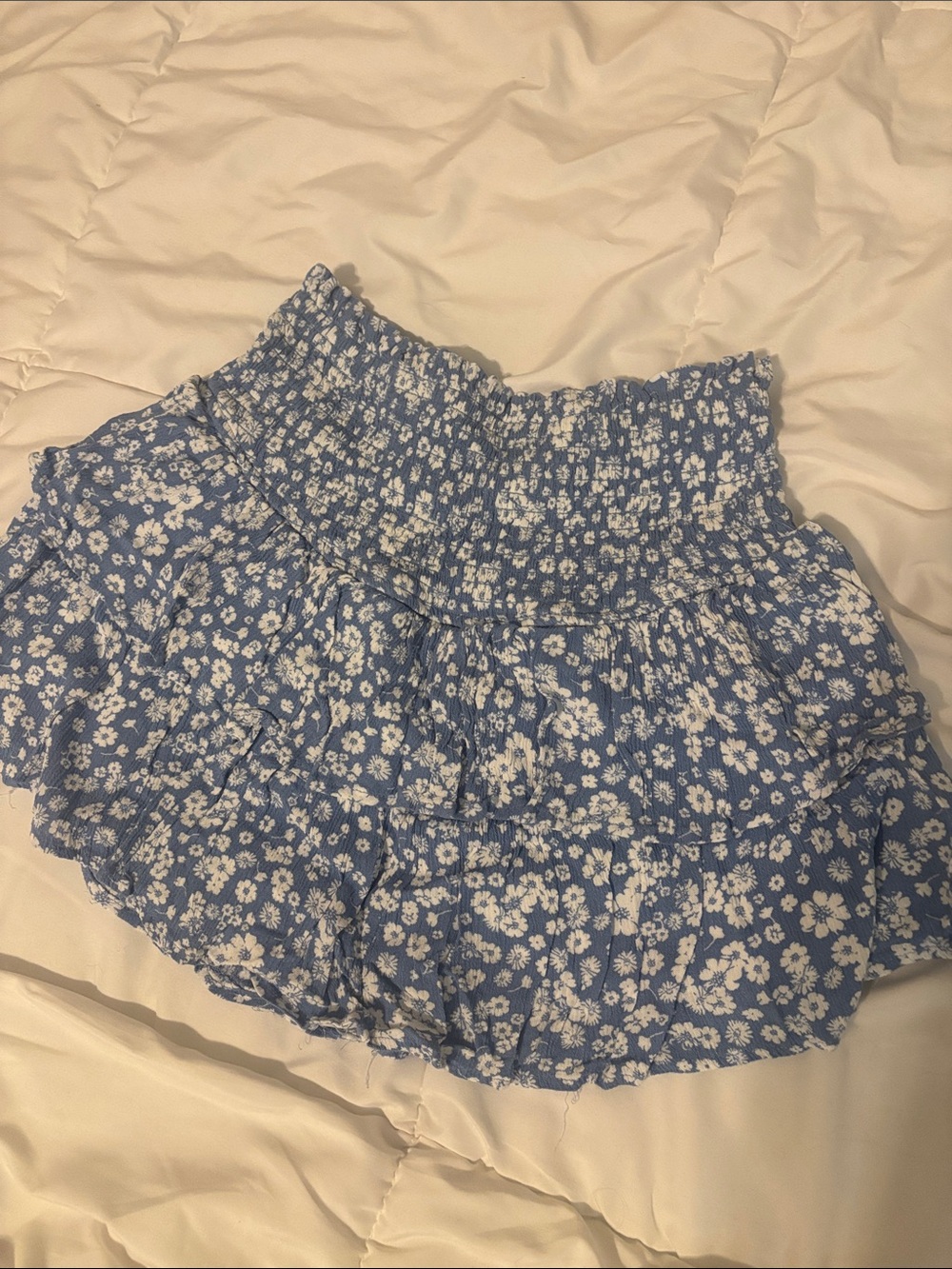 Altar'd State Blue and White Floral Ruffle Skort